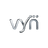 A metallic silver stylized 'vyn' logo centered on a dark gray gradient background.